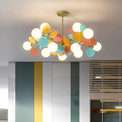 Multicolour Glass Globe Branch Chandelier Botanical Living Room Ceiling Light