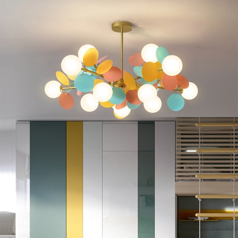 Multicolour Glass Globe Branch Chandelier Botanical Living Room Ceiling Light