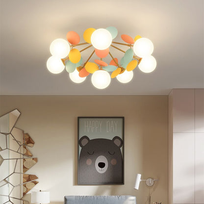 Multicolour Glass Globe Branch Chandelier Botanical Living Room Ceiling Light