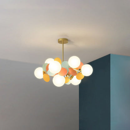 Multicolour Glass Globe Branch Chandelier Botanical Living Room Ceiling Light