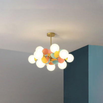Multicolour Glass Globe Branch Chandelier Botanical Living Room Ceiling Light