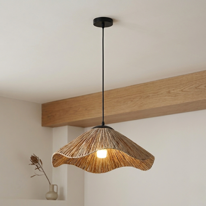 Natural Boho Woven Grass Straw Hat Pendant Light