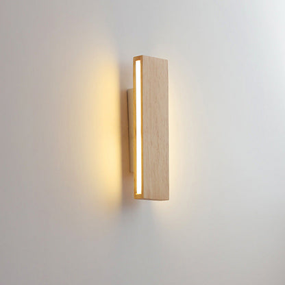 Natural Wood Rectangular LED Wall Sconce Japandi Minimalist Bedside Wall Light