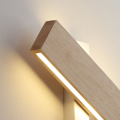 Natural Wood Rectangular LED Wall Sconce Japandi Minimalist Bedside Wall Light