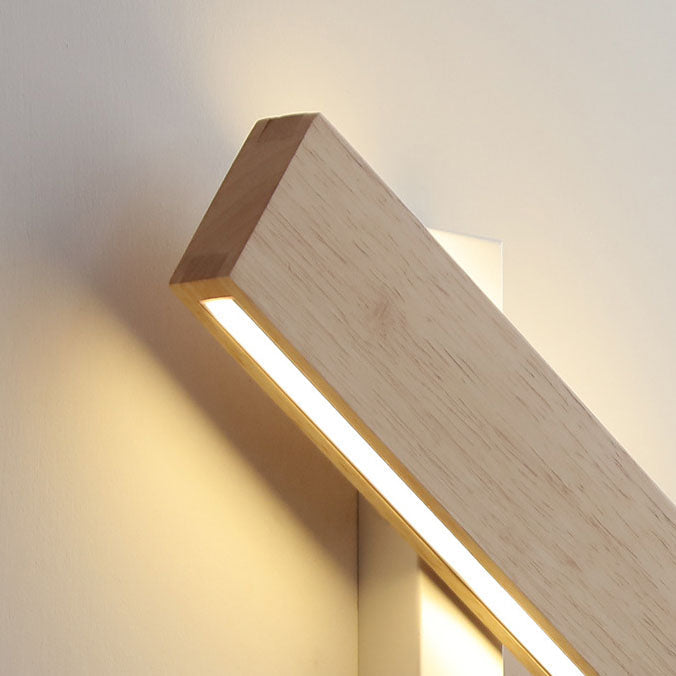 Natural Wood Rectangular LED Wall Sconce Japandi Minimalist Bedside Wall Light