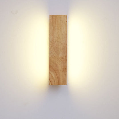 Natural Wood Rectangular LED Wall Sconce Japandi Minimalist Bedside Wall Light