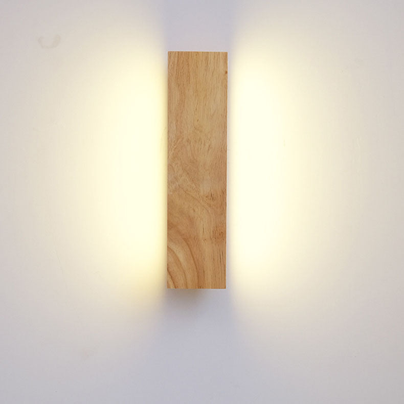 Natural Wood Rectangular LED Wall Sconce Japandi Minimalist Bedside Wall Light
