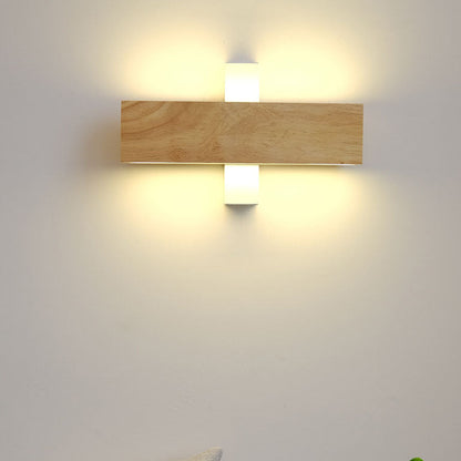 Natural Wood Rectangular LED Wall Sconce Japandi Minimalist Bedside Wall Light