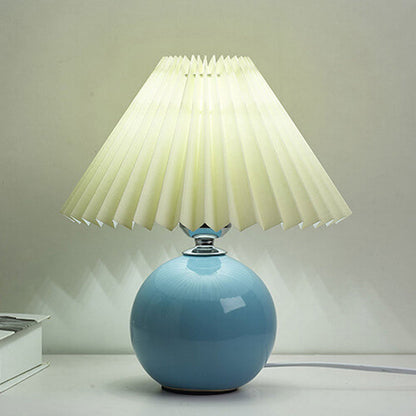 Nordic Ceramic Ball Base Pleated Scalloped Shade Table Lamp