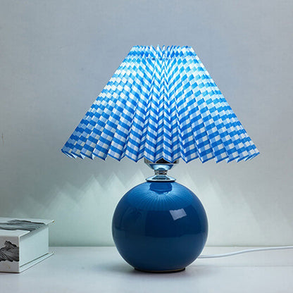 Nordic Ceramic Ball Base Pleated Scalloped Shade Table Lamp