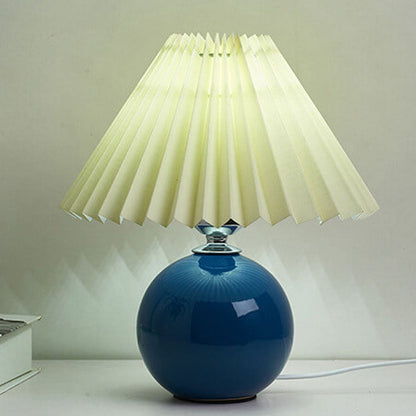 Nordic Ceramic Ball Base Pleated Scalloped Shade Table Lamp