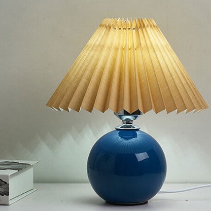 Nordic Ceramic Ball Base Pleated Scalloped Shade Table Lamp