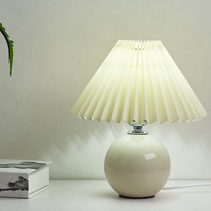 Nordic Ceramic Ball Base Pleated Scalloped Shade Table Lamp