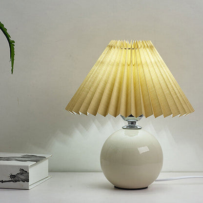 Nordic Ceramic Ball Base Pleated Scalloped Shade Table Lamp