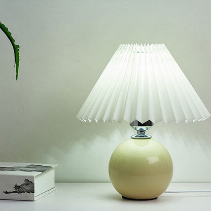 Nordic Ceramic Ball Base Pleated Scalloped Shade Table Lamp