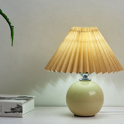 Nordic Ceramic Ball Base Pleated Scalloped Shade Table Lamp
