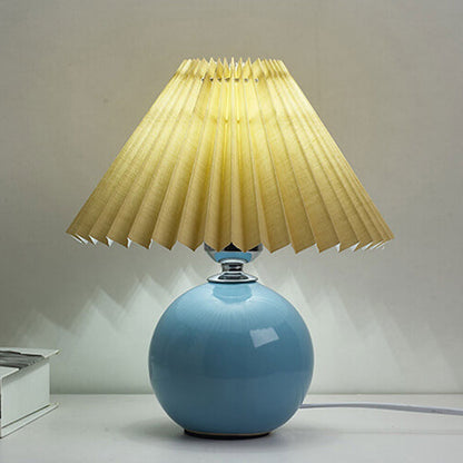 Nordic Ceramic Ball Base Pleated Scalloped Shade Table Lamp