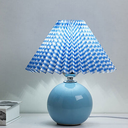 Nordic Ceramic Ball Base Pleated Scalloped Shade Table Lamp