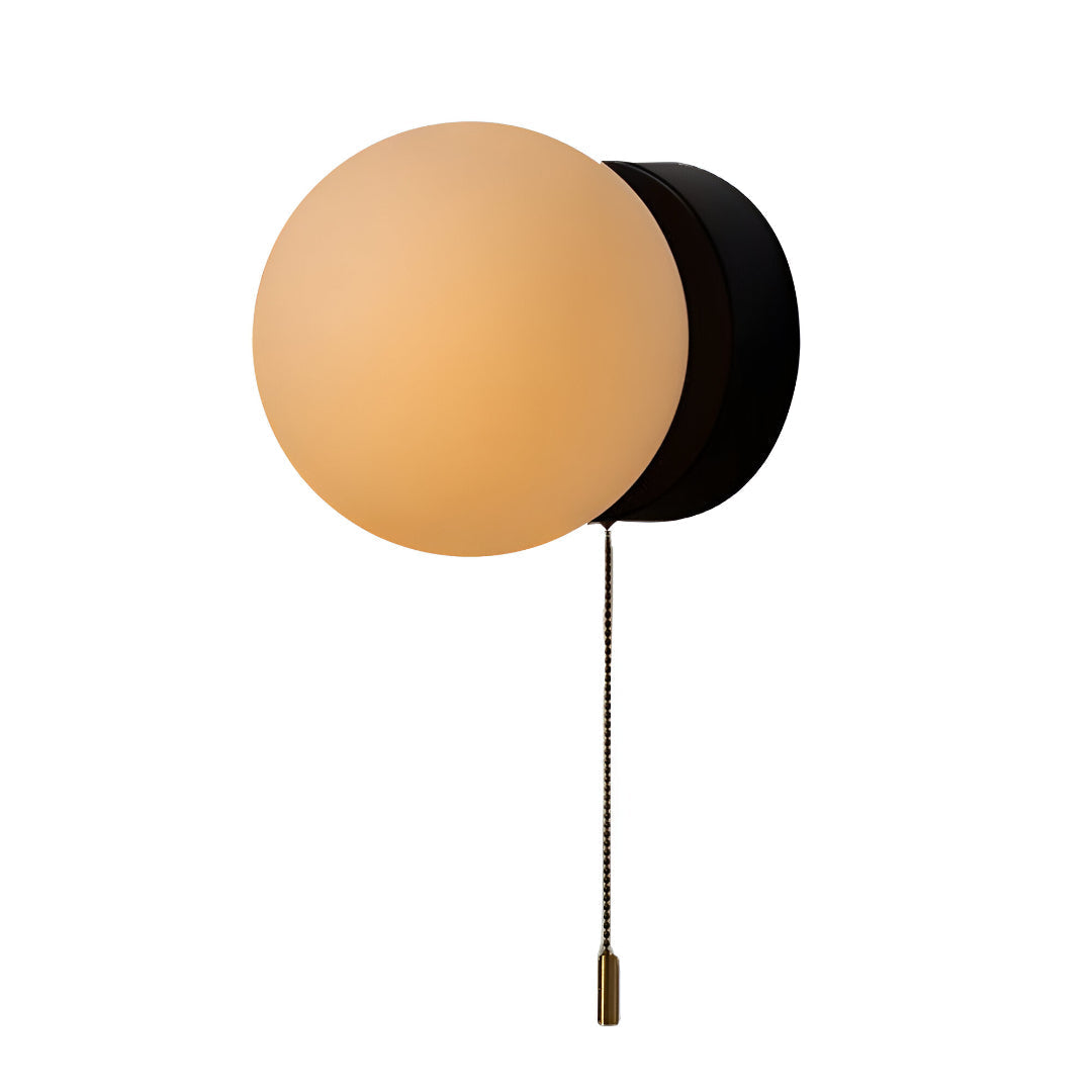 Nordic Frosted Glass Globe LED Wall Light Sconce with Gold Pull Cord
