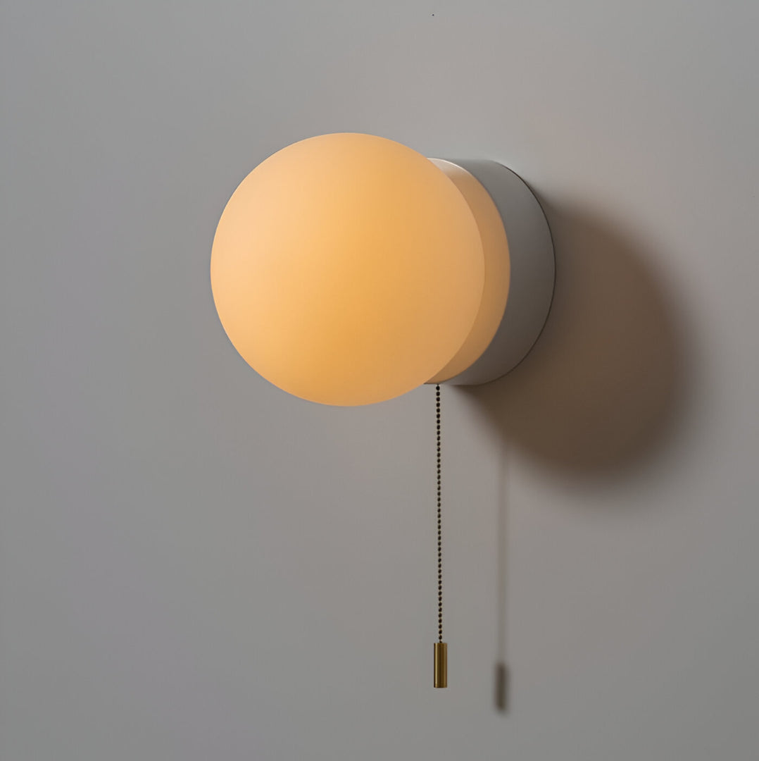 Nordic Frosted Glass Globe LED Wall Light Sconce with Gold Pull Cord