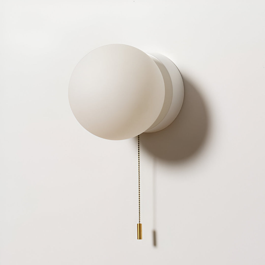 Nordic Frosted Glass Globe LED Wall Light Sconce with Gold Pull Cord