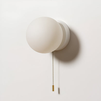 Nordic Frosted Glass Globe LED Wall Light Sconce with Gold Pull Cord