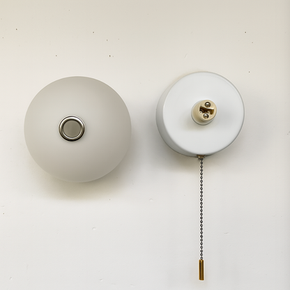 Nordic Frosted Glass Globe LED Wall Light Sconce with Gold Pull Cord