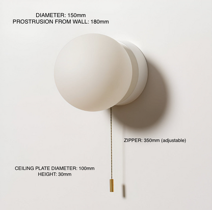 Nordic Frosted Glass Globe LED Wall Light Sconce with Gold Pull Cord