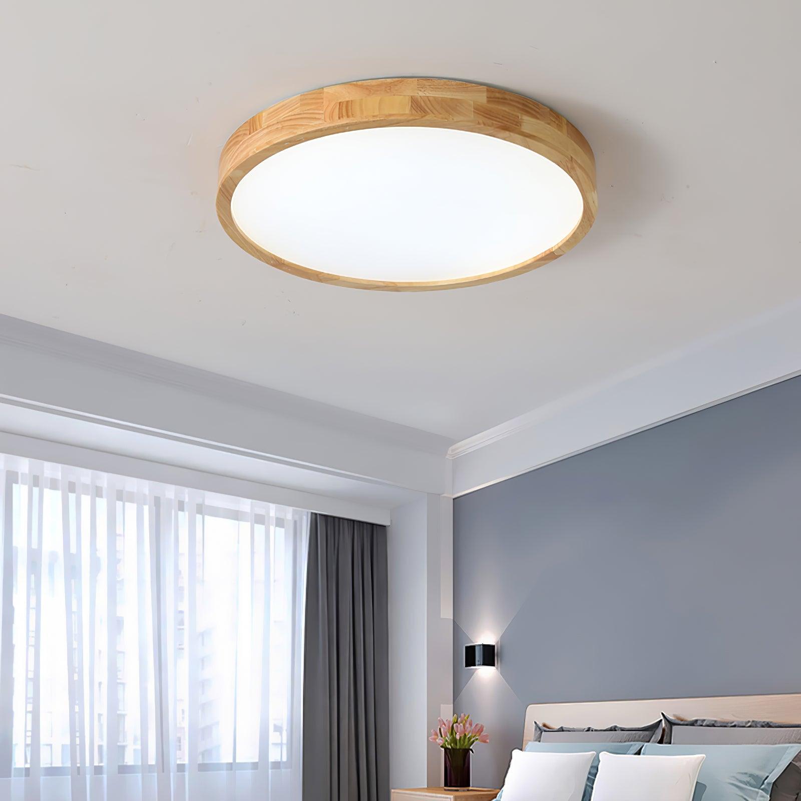 Nordic Solid Wood Round Minimalist LED Flush Mount Ceiling Light