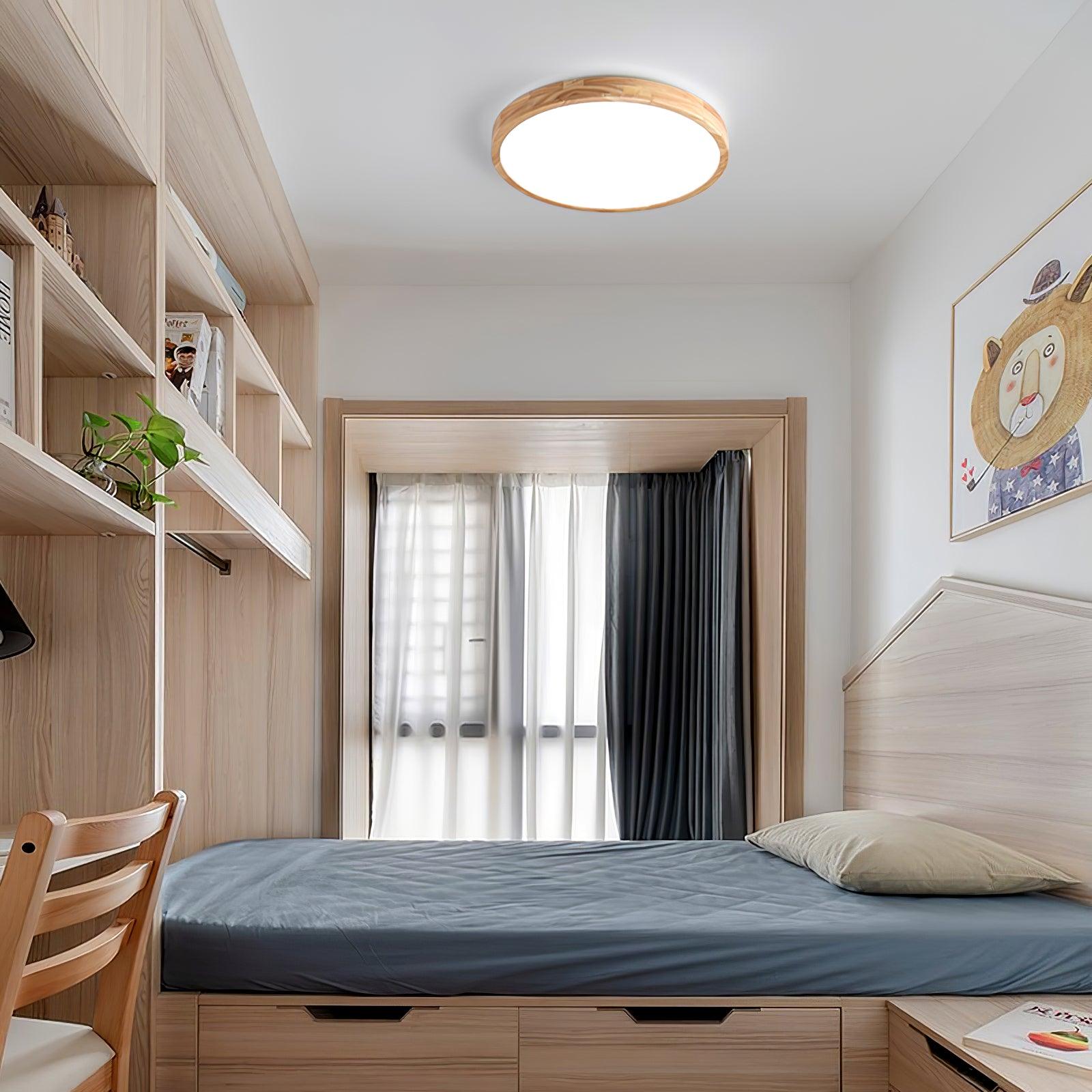 Nordic Solid Wood Round Minimalist LED Flush Mount Ceiling Light