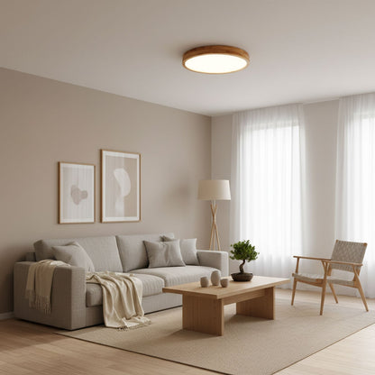 Nordic Solid Wood Round Minimalist LED Flush Mount Ceiling Light