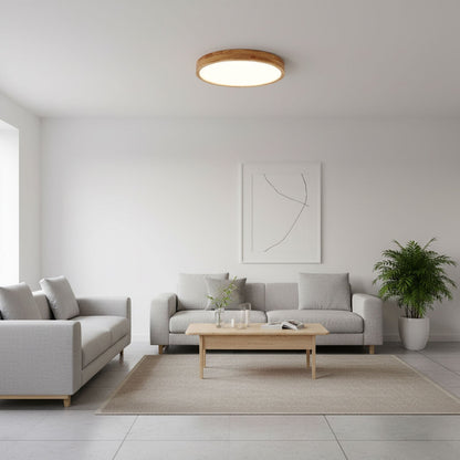 Nordic Solid Wood Round Minimalist LED Flush Mount Ceiling Light