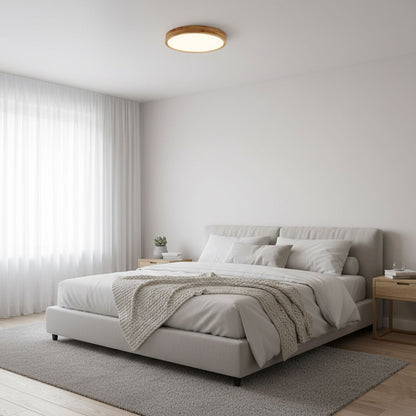 Nordic Solid Wood Round Minimalist LED Flush Mount Ceiling Light