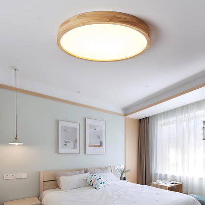 Nordic Solid Wood Round Minimalist LED Flush Mount Ceiling Light