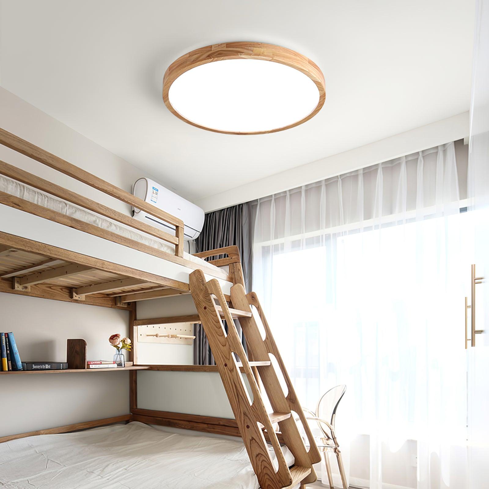 Nordic Solid Wood Round Minimalist LED Flush Mount Ceiling Light
