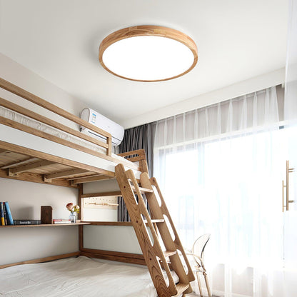 Nordic Solid Wood Round Minimalist LED Flush Mount Ceiling Light