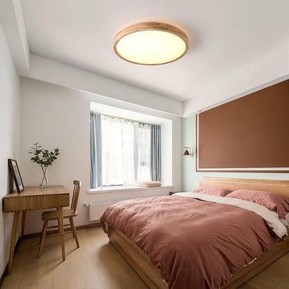 Nordic Solid Wood Round Minimalist LED Flush Mount Ceiling Light