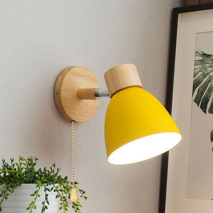 Nordic Wood And Metal Cone Adjustable Wall Light