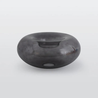 Oval Tinted Glass Flush Mount Ceiling Light Black Metal Fixture Art Deco