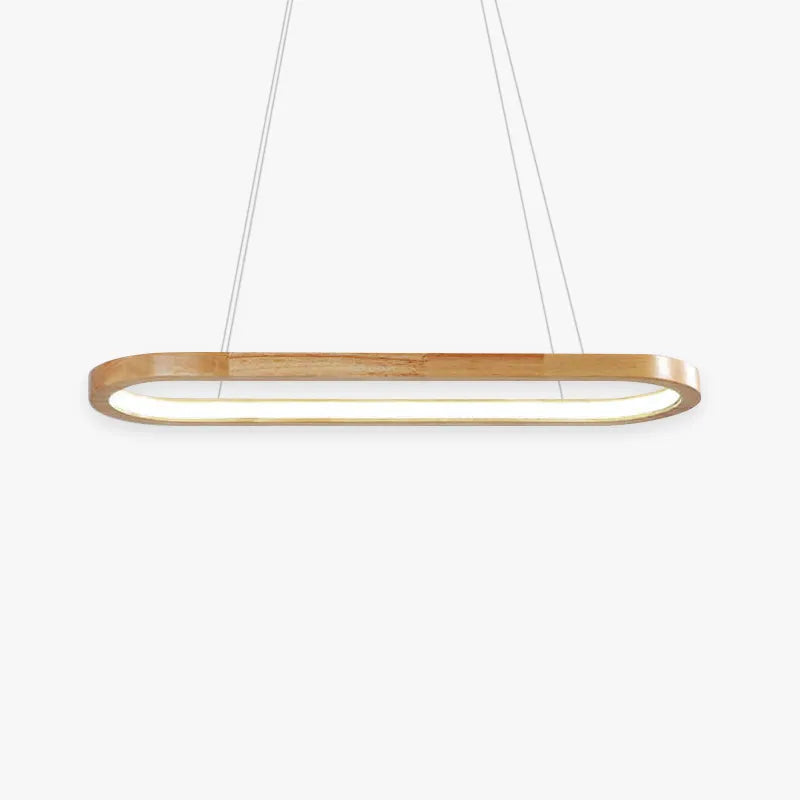 Oval Wooden Ring LED Pendant Light Japandi Wood Kitchen Island Light