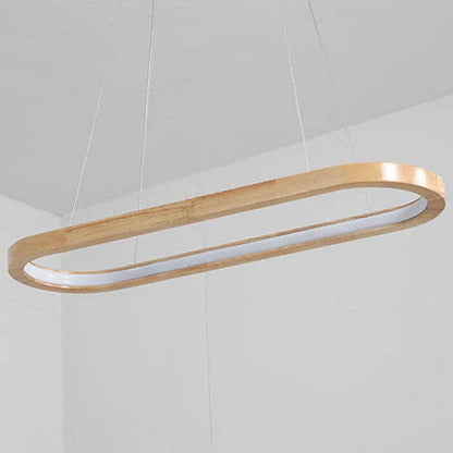 Oval Wooden Ring LED Pendant Light Japandi Wood Kitchen Island Light