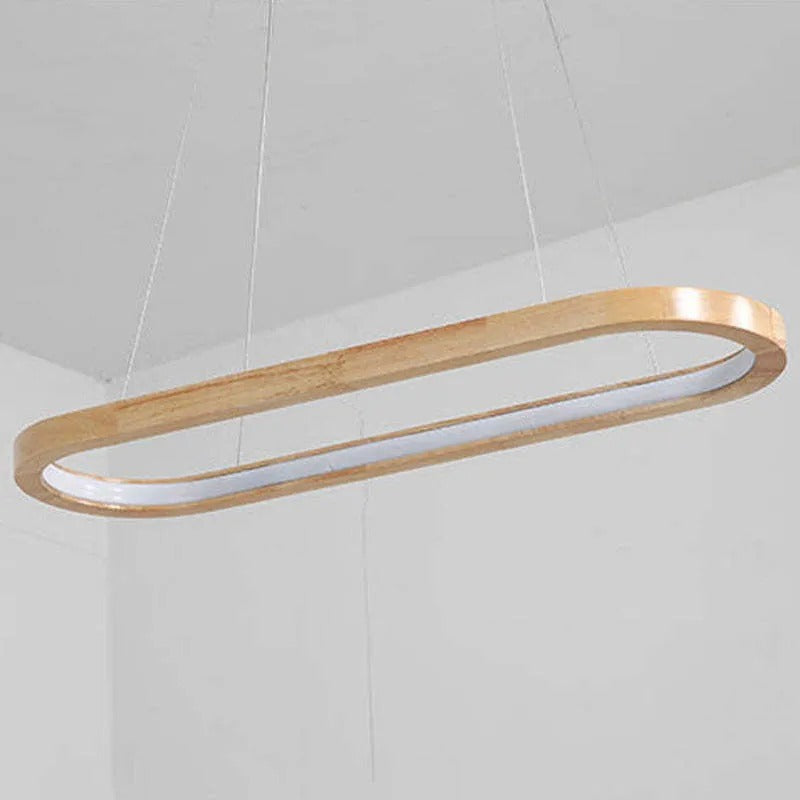 Oval Wooden Ring LED Pendant Light Japandi Wood Kitchen Island Light