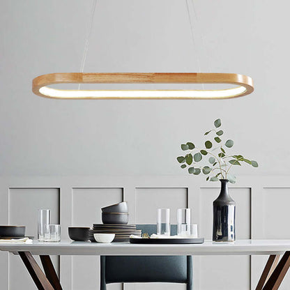 Oval Wooden Ring LED Pendant Light Japandi Wood Kitchen Island Light