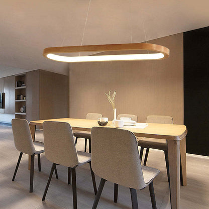 Oval Wooden Ring LED Pendant Light Japandi Wood Kitchen Island Light