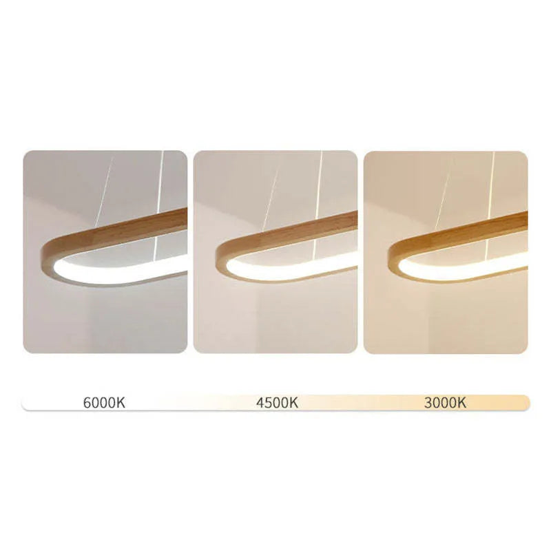 Oval Wooden Ring LED Pendant Light Japandi Wood Kitchen Island Light