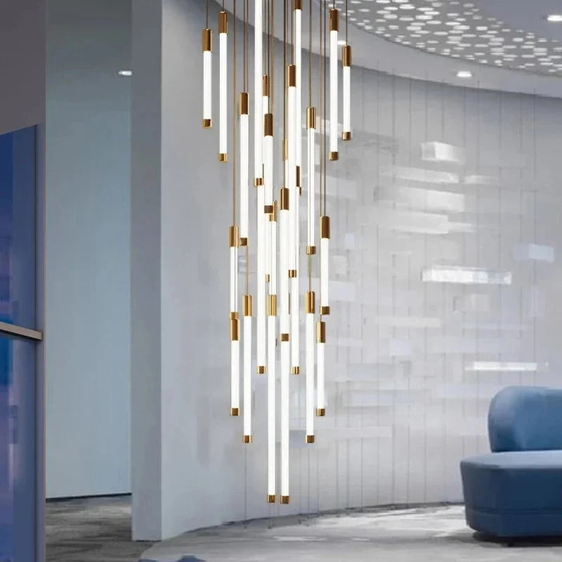 Atia Modern Long Chandelier For Staircase Black/Gold/Silver