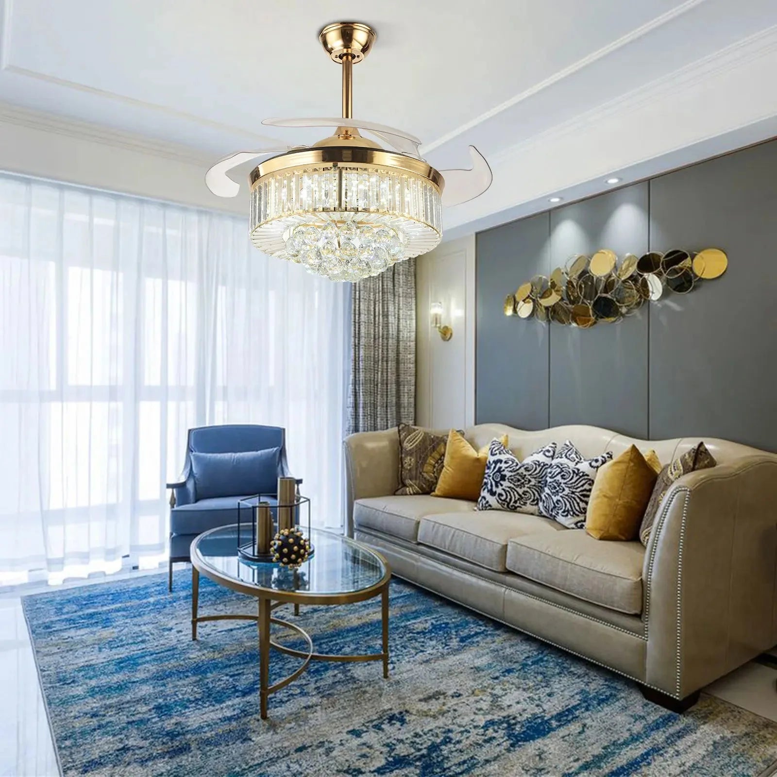 Feriya 42" Crystal Fandelier Ceiling Fan - Gold&Silver