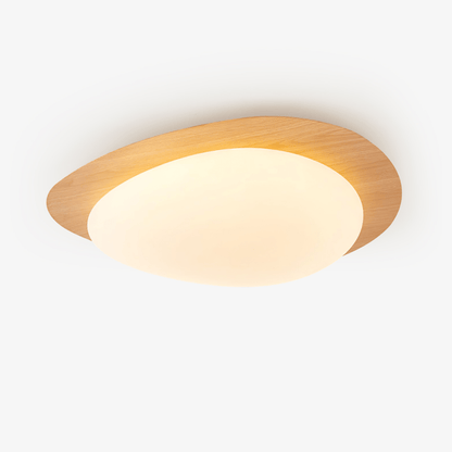 Pebble Shaped LED Flush Mount Ceiling Light Walnut Wood Grain Japandi