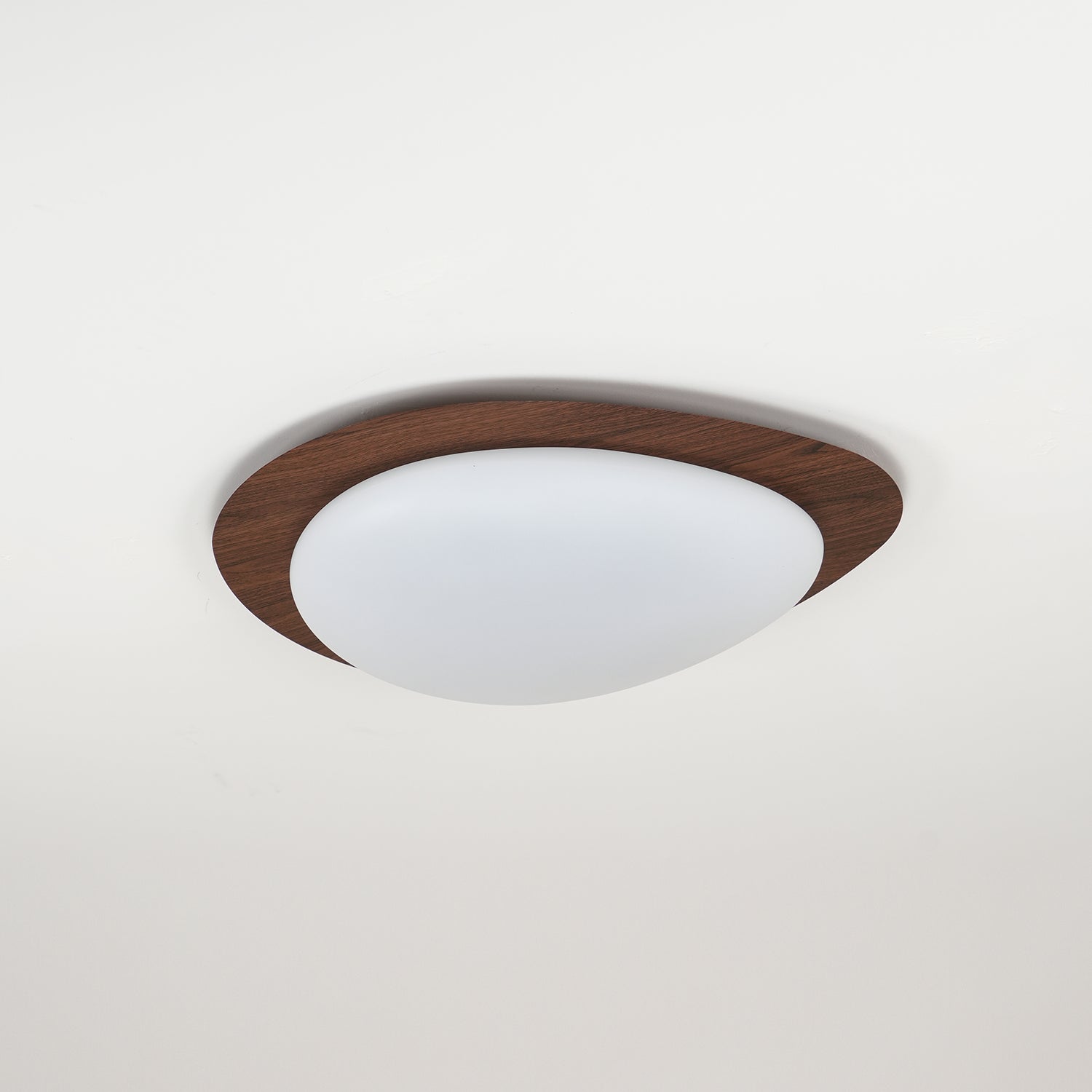 Pebble Shaped LED Flush Mount Ceiling Light Walnut Wood Grain Japandi