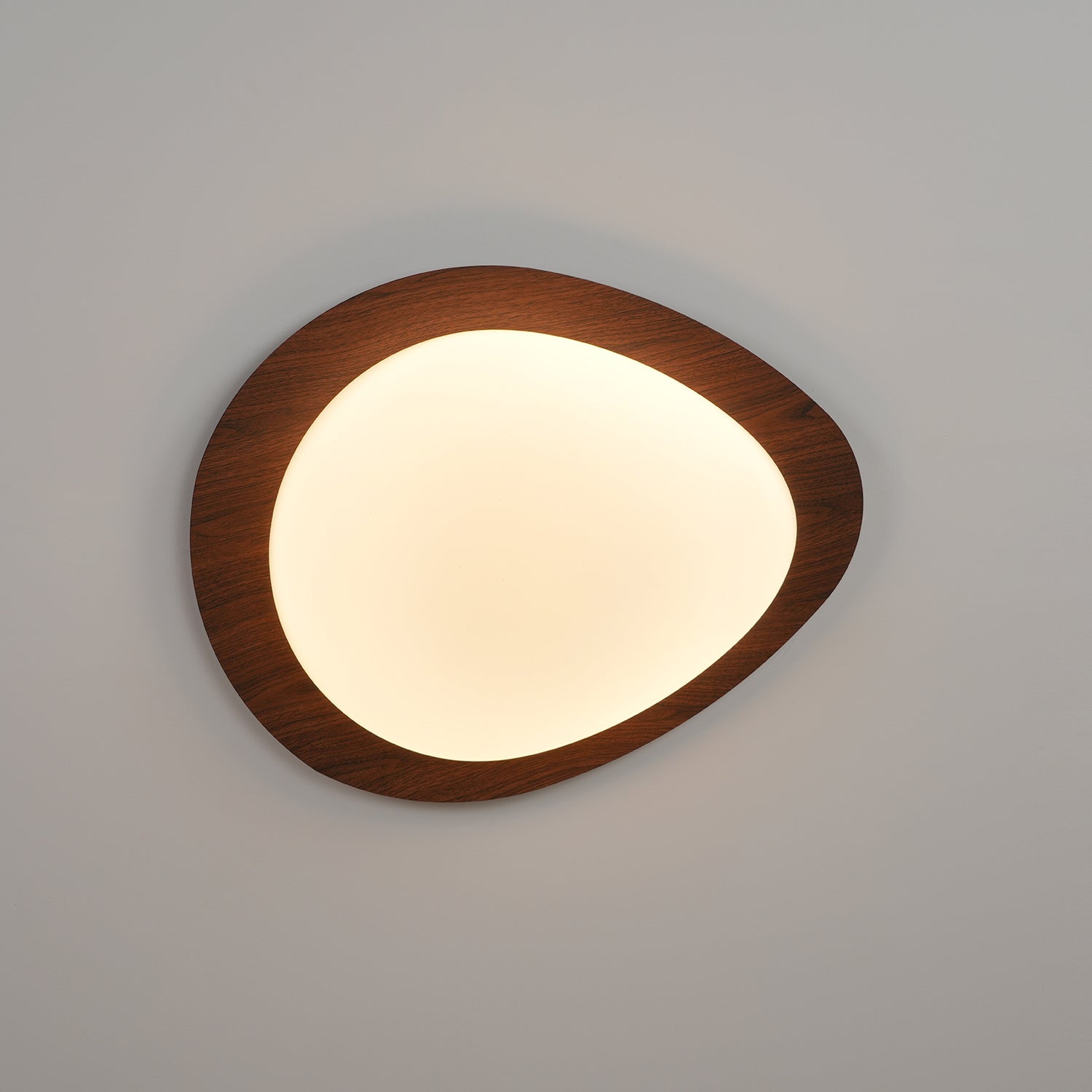 Pebble Shaped LED Flush Mount Ceiling Light Walnut Wood Grain Japandi